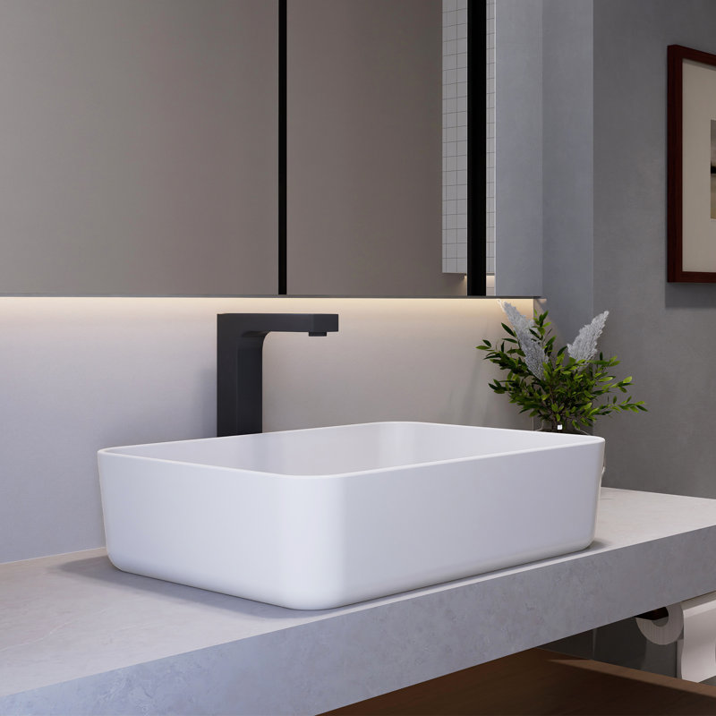 Sotomo Soft Rectangular Bathroom Vessel Sink, 19.7” X 15.4” X 5.5”, Ceramic Sink With Drainage Design, White