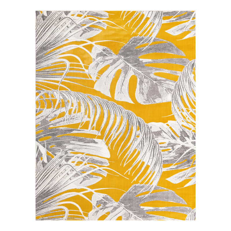 Tapis jaune / gris Adalheida, Rectangle 7 pi 10 po x 10 pi