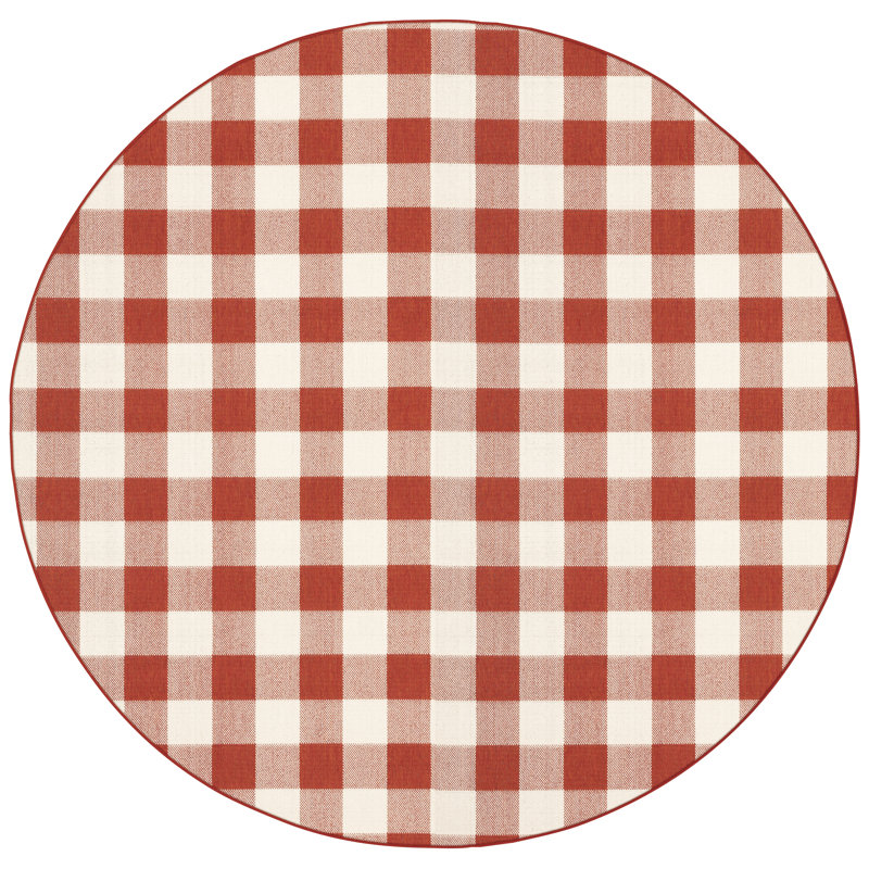 Tapis intérieur / extérieur Mac Mac, Rond 7 pi 10 po, Rouge / ivoire