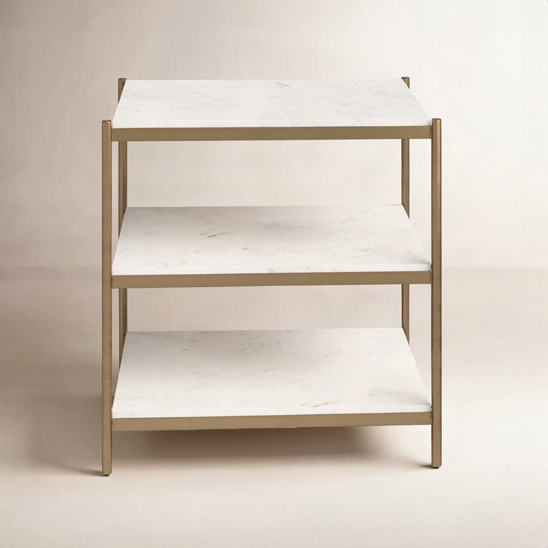 Castino Aurelia End Table with Storage, Antique Brass/White