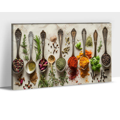 Large Vintage Adriany Colorful Spices Herbs Tableware Picture Canvas Prints Framed Poster Painting Artwork Food Wall Decor for Kitchen Dining Room Decoration Ready to Hang 12x16 Inches, 32×48 Inches