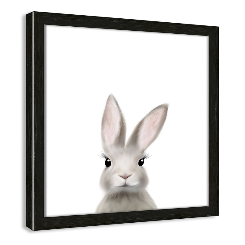 Art encadré en lapins forestières, H 13 po x l 13 po x P 1,19 po, Cadre boîte à grain de bois noir