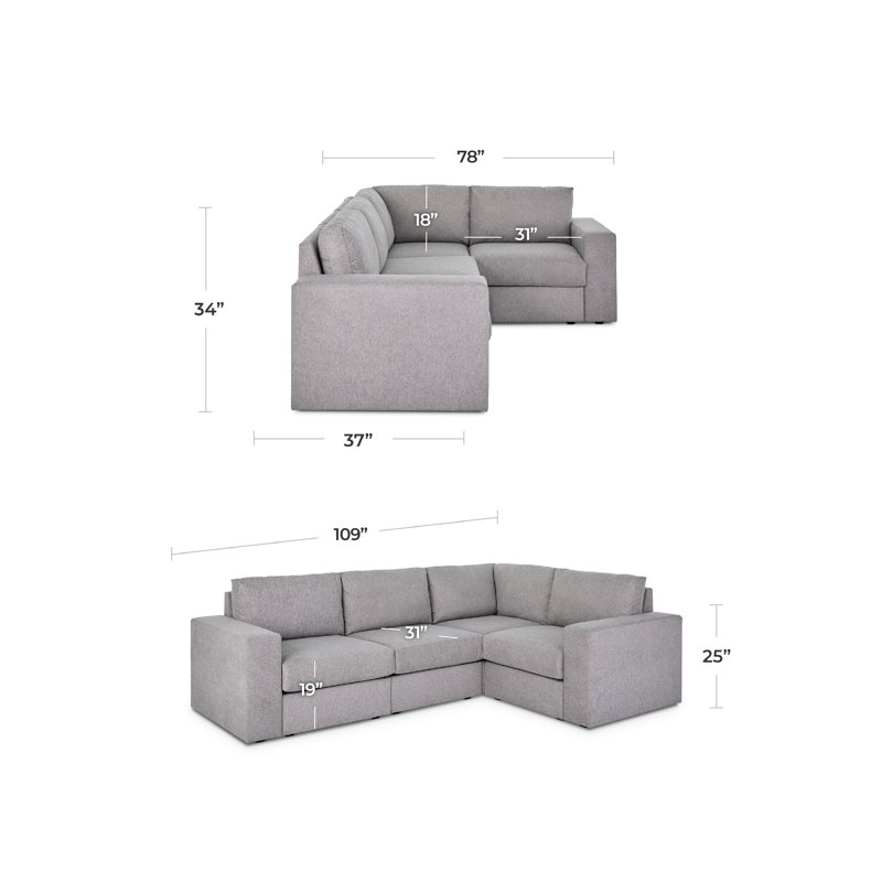 Flex Upholstered Modular Wide Arm 4-Seat Sectional, Pebble Dark Gray