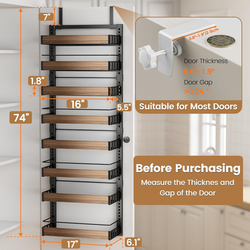 Organisateur de garde-manger à 8 niveaux avec paniers réglables, support mural ou support à épices pour armoire de cuisine, garde-robe et rangement pour garde-manger