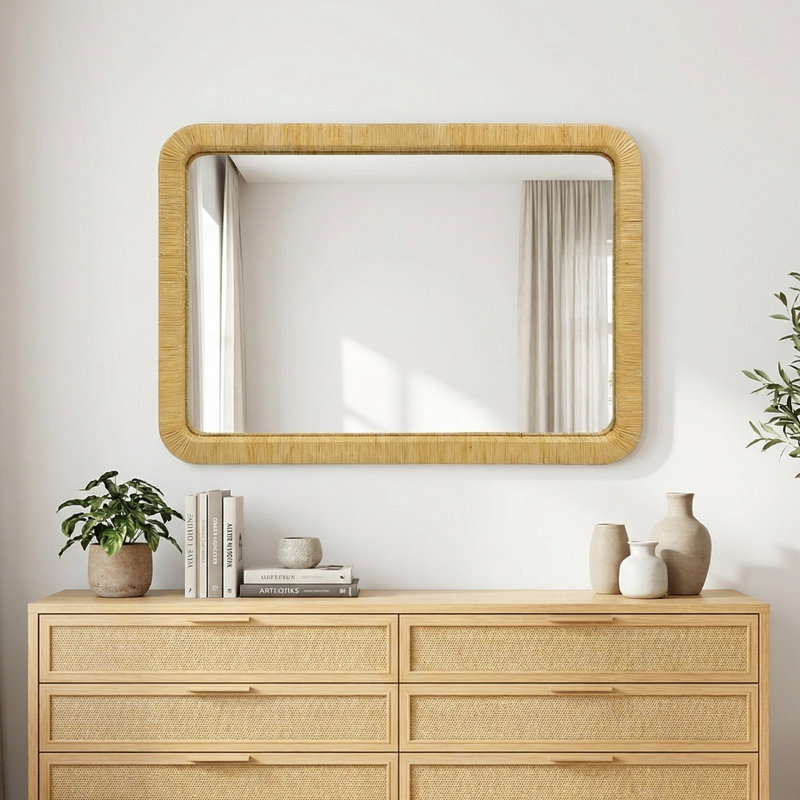 Nirvelli Natural Rattan Accent Wall Mirror with D-Ring Hangers, H 39 po x l 26 po, Rectangulaire