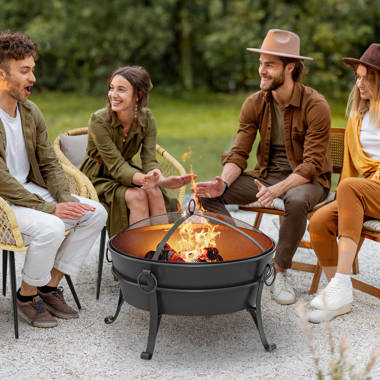 Winston Porter Outdoor Cauldron Fire Pit - 24-Inch Backyard & Patio Wood-Burning  Fire Pit For Outside With Round Spark Screen