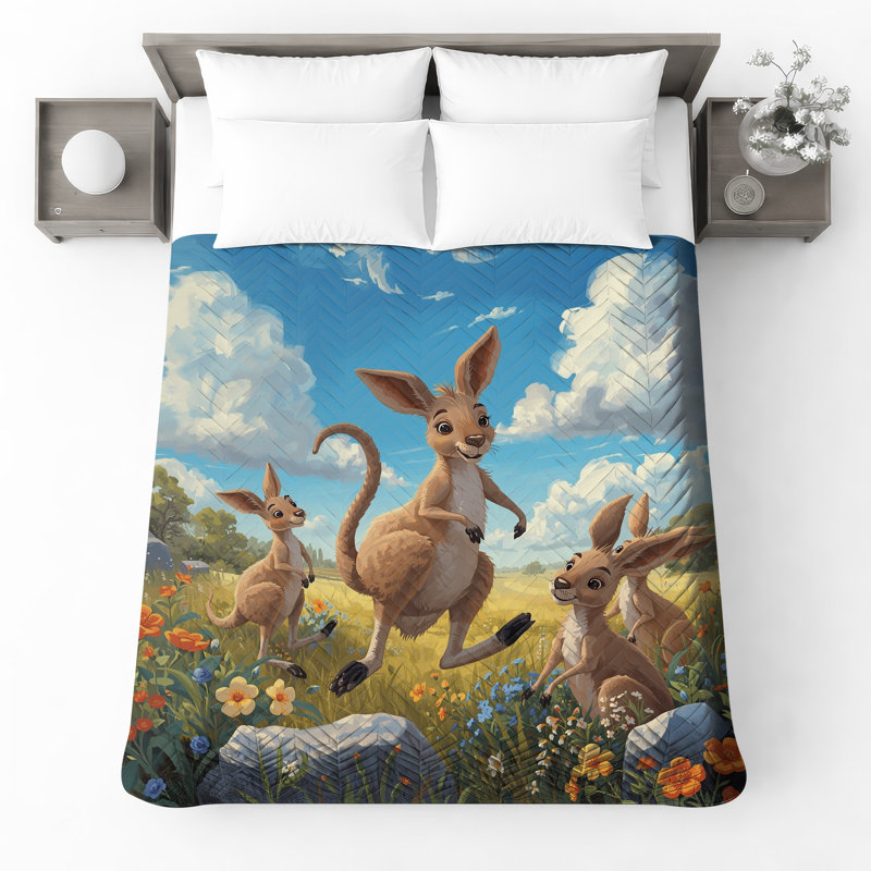 Couvre-lit matelassé Kangaroos In Wildflowers, Double