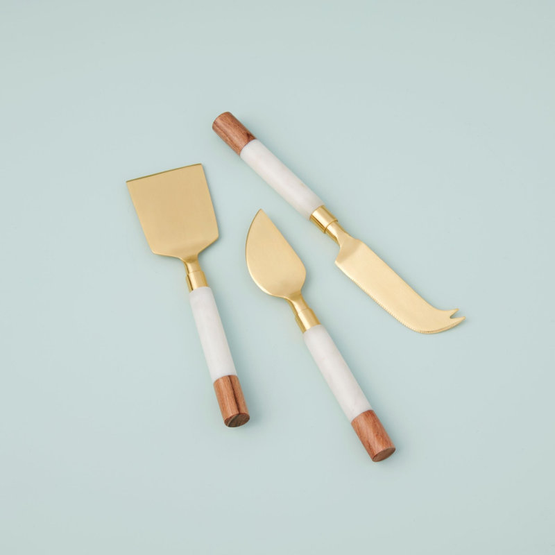 White Marble & Acacia Gold Cheese Set