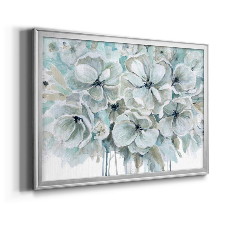 «Teal Harmony I», toile encadrée de qualité supérieure - prête à être accrochée, Argent, Pas de tapis
