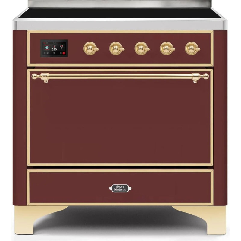Majestic Ii 36 Inch Freestanding Induction Range, Burgundy/Brass