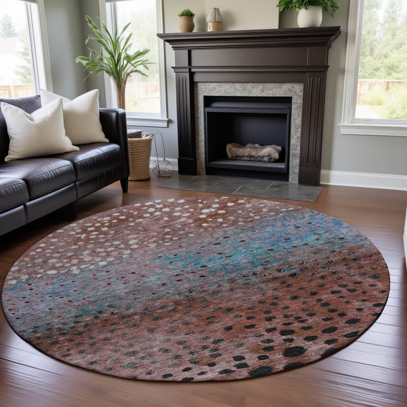 Premium Machine Washable Christina AMF1074 Circles Rug, Round 8'
