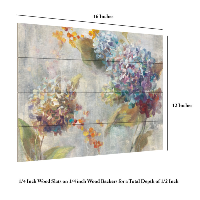 Art de lattes en bois Danhui Nai Autumn Hydrangea II, H 12 po x l 16 po