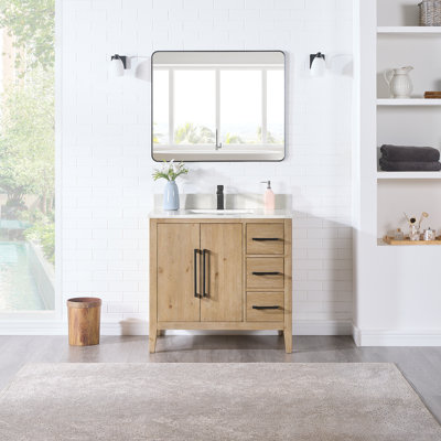 Griselde 36" Free Standing Single Bathroom Vanity with Quartz Top with Mirror