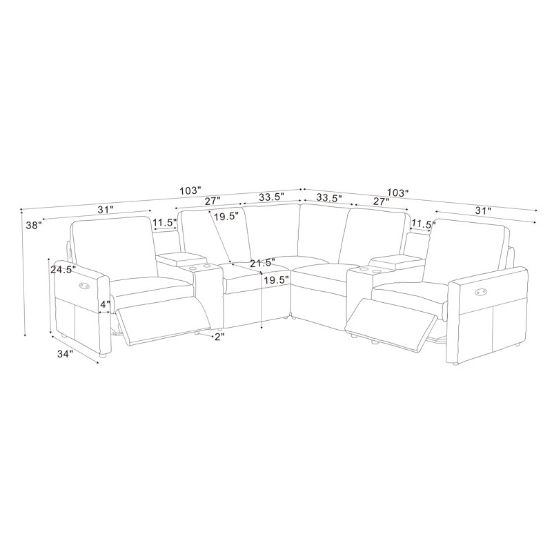 Canapé modulaire inclinable The Seaside, Camel Top Grain Leather