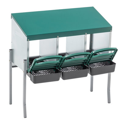 3 Chicken Nesting Boxes With Legs And Lid For Outdoor Coop On Farm Yard, Triple Private Compartments To Enhance Egg Production Rate, 3-Egg Gravity Roll Mechanism Secure Retrieval, All-Weather Airflow