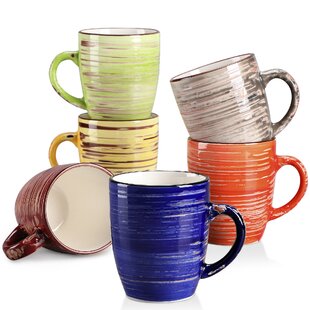 Coffee Mugs, Black Coffee Mugs Set of 6, 16 Oz Ceramic Coffee Cups with  Large Ha