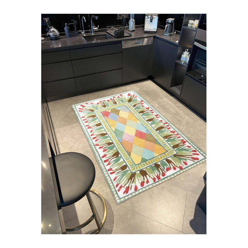 Multi Color Mixed Geometric Flower Pattern Creative Modern Decorative Machine Washable Area Rug, Runner 4'11" x 9'10"
