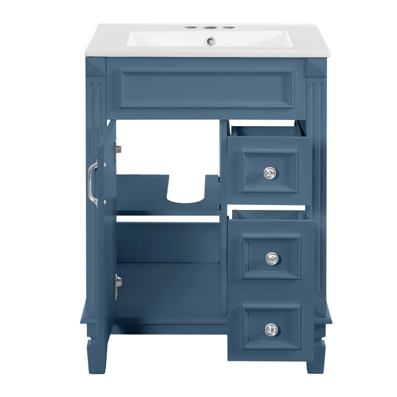 Meuble-lavabo de 24 po avec lavabo en cÃ©ramique, petit meuble-lavabo, meuble moderne avec 2 tiroirs et une tablette rÃ©glable