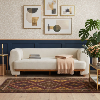 Modern Curved Upholstered Sofa with Wood Frame and Comfortable Seating for Living Room
