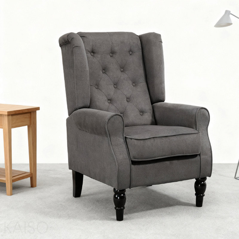 Chaise d'appoint moderne, capitonnée avec accoudoirs ronds et pieds en bois, Gris foncé