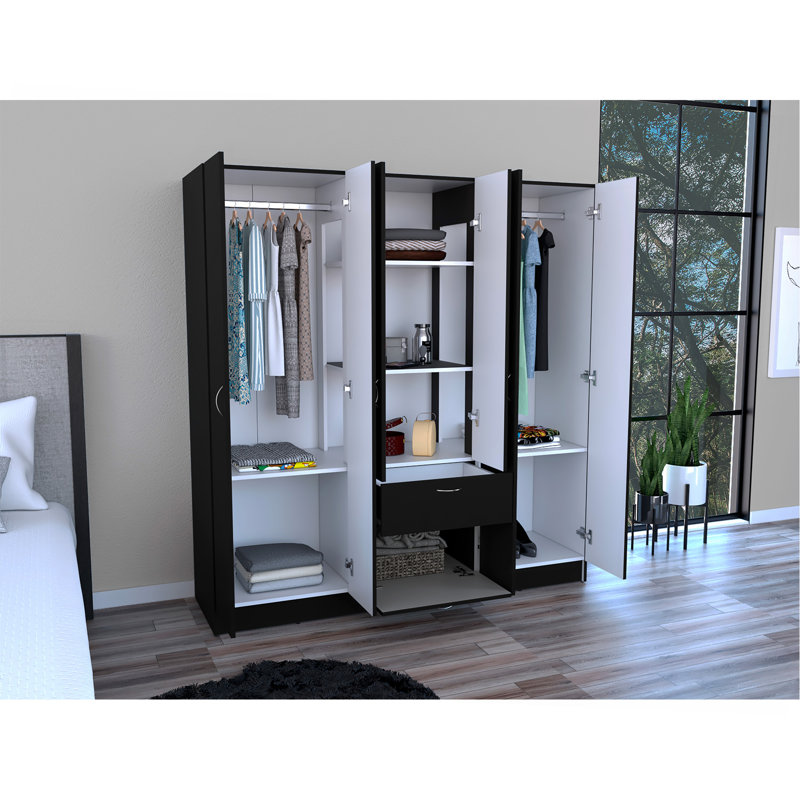 Armoire à six portes, chambre, noir / blanc