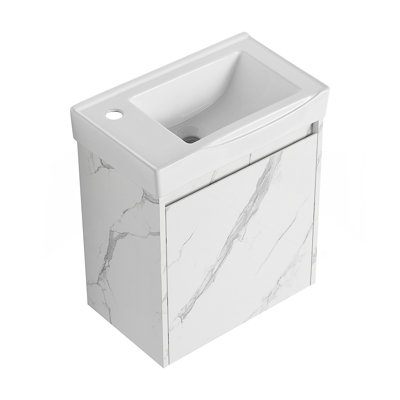 20" Wall-Mounted Bathroom Vanity With Ceramic Sink, Storage Cabinet With Doors,Bathroom Cabinet Set