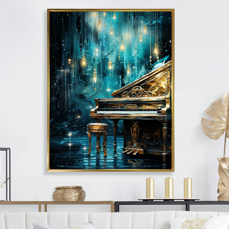 «Blue Piano», impression sur toile, Cadre flottant doré, H 32 po x l 24 po