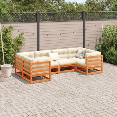  Ensemble de canapé de patio 6 pièces avec coussins en bois de pin brun massif