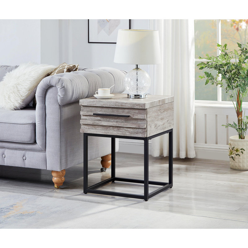 Petite table d'intérieur, table de bout contemporaine avec rangement, Gris