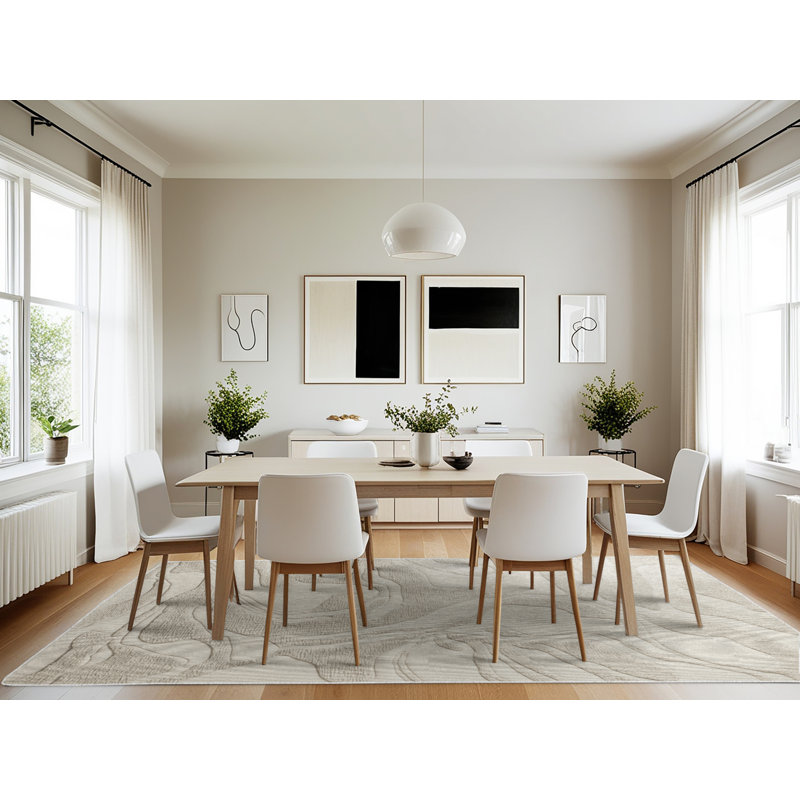 Machine Washable Abstract Beige Area Rug, Rectangle 7' x 10'