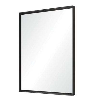 40X30inch Black Rectangle Bathroom Mirror - Modern Metal Framed With Beveled Edge Clear Reflection, Stable And , Easy To Hang Up Glossy Rectangular Fr