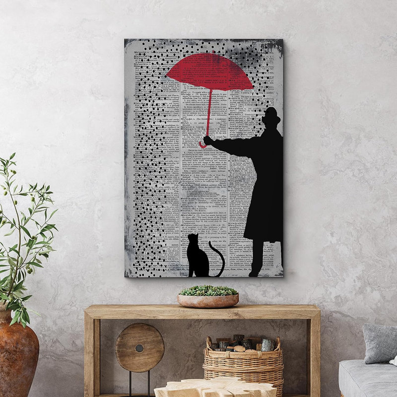 «Journal journal parapluie chat sur toile», Toile tendue, H 18 po x l 12 po x P 1,5 po