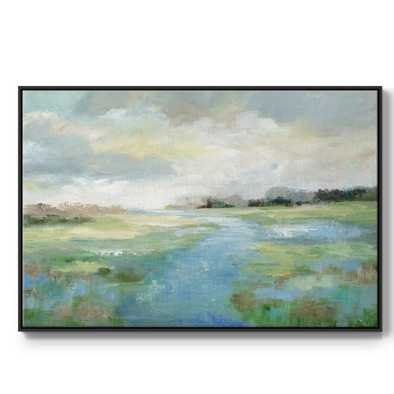 «Winding Stream», peinture sur toile encadrée, H 27 po x l 41 po x P 2 po, Cadre noir