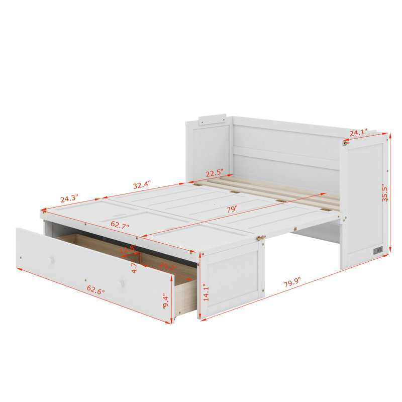 Queen Murphy Bed With USB And Drawer, White