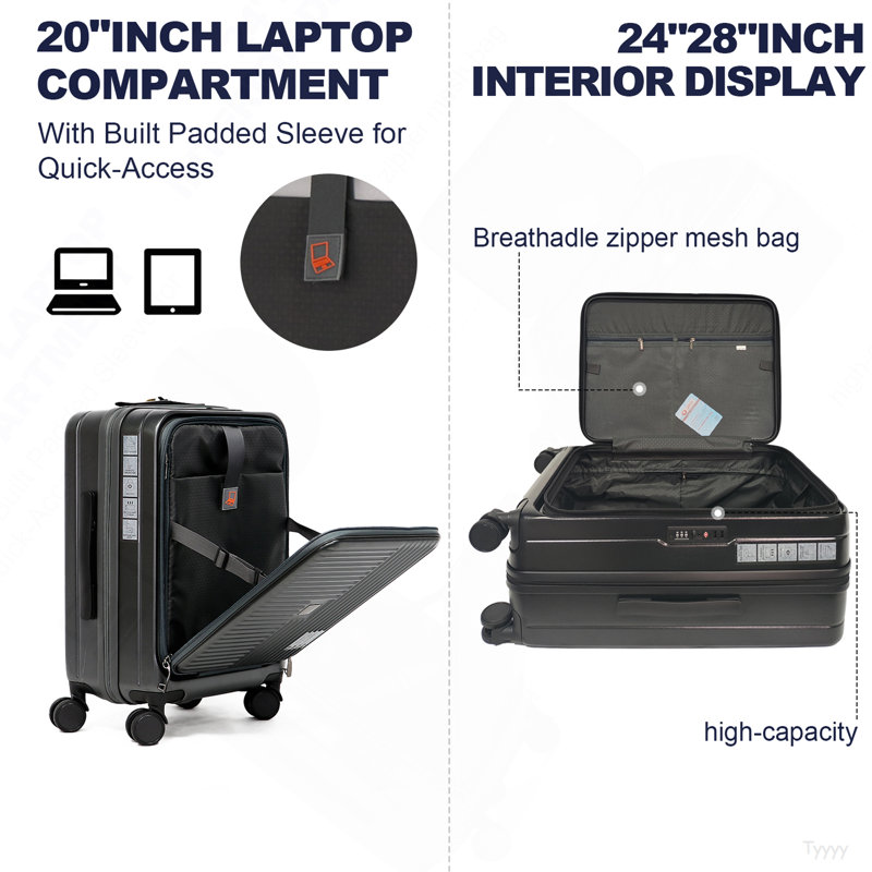 Bagages, avec ouverture frontale, serrure approuvée par la TSA, valise rigide, noir