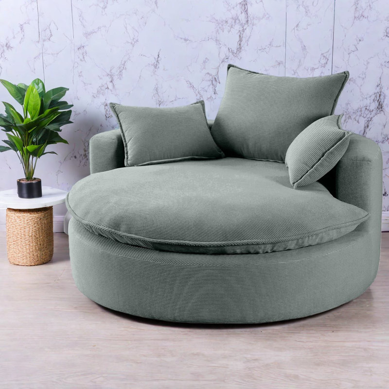 Fauteuil d'appoint pivotant moderne, confort en velours côtelé, spacieux 57 pouces pour le salon