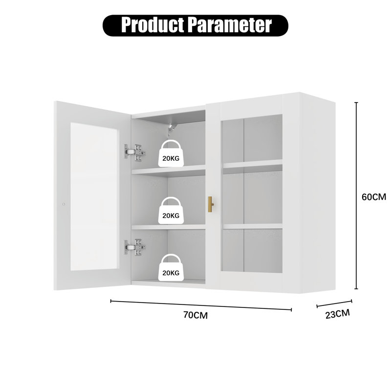 70x60cm 2 Doors Wall Mounted Cabinet, White