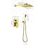 Système de douche en or brossé: pomme de pluie et douchette de 10 po à fixation au mur. Robinet double de salle de bain mural. Robinet de salle de bain avec valve et garniture. Buse autonettoyante. Conforme au tuyau standard américain. Processus d'installation facile