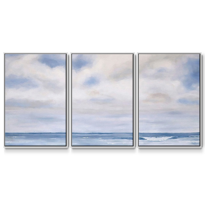 The Wave - 3 pièces, reproduction encadrée sur toile, H 40 po x l 78 po x P 2 po, Blanc