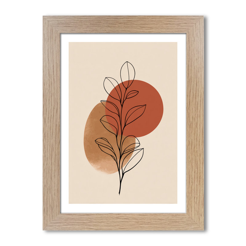 Scandinavian Botanical Wall Art Home Decor Giclee Art Print, minimal leaf stem in terracotta and beige with refined scandi line drawing 1 Piece Wall Art