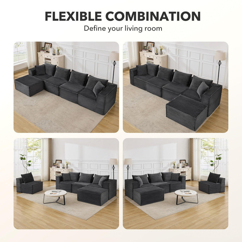 Canapé modulaire 137 po, canapé en forme de L avec siège profond, sans assemblage requis, pour salon, appartement, chambre à coucher