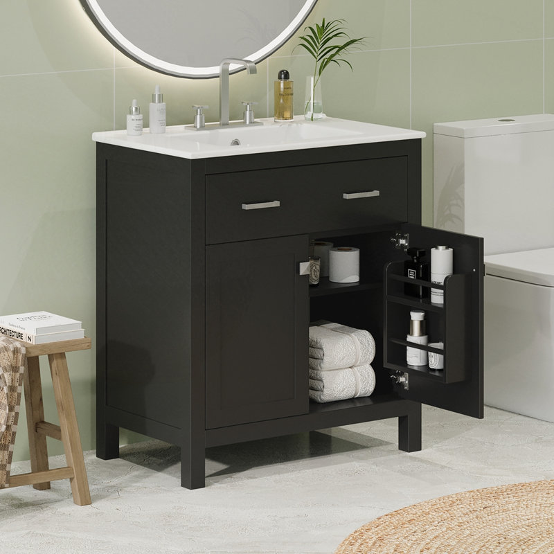 Meuble-lavabo 30 po avec lavabo en céramique, Noir