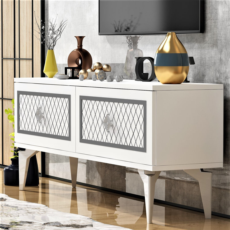 Meuble télé - Catena, Blanc / argenté