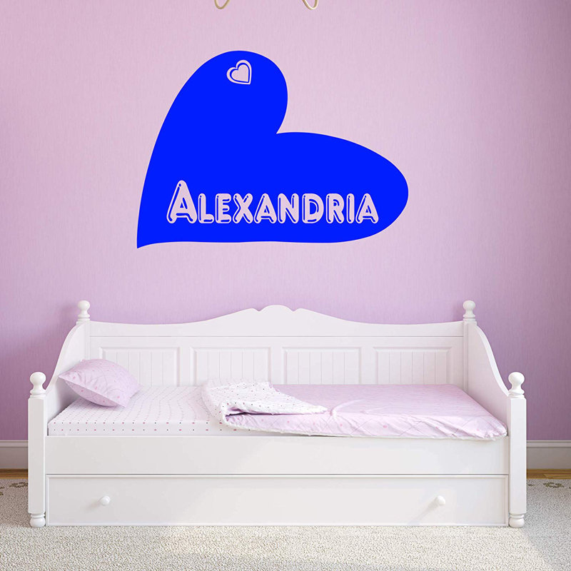 Décalcomanie murale personnalisée avec coeur Wheaton, Bleu, H 13 po x l 17 po x P 0,01 po, Oui