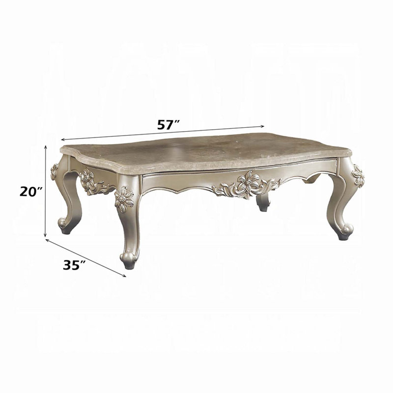 Bently Rectangular Coffee Table , Marble Top & Champagne Finish, 20" H x 57" L x 35" W, Champagne