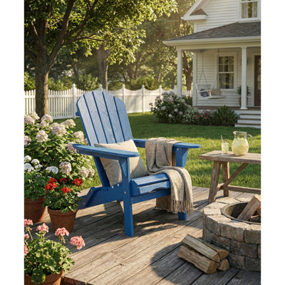 Embossed Wooden Outdoor Folding Adirondack Chair with Pre-Assembled BackRest and SeatBoard, Ideal for Garden, Patio, and Poolside Relaxation.