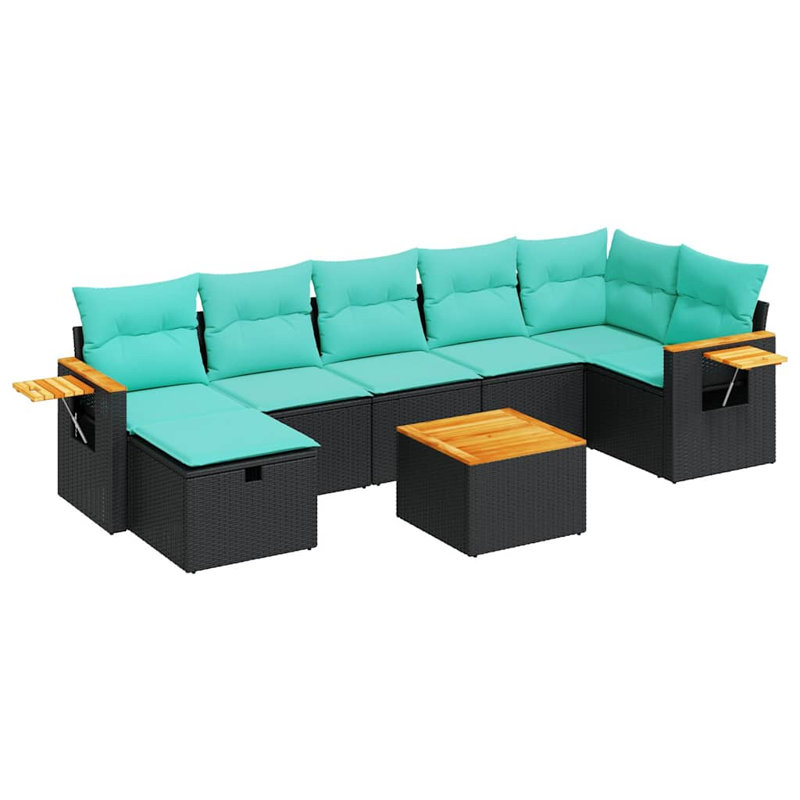  Ensemble de canapé de patio 8 pièces avec coussins en rotin de polyester noir