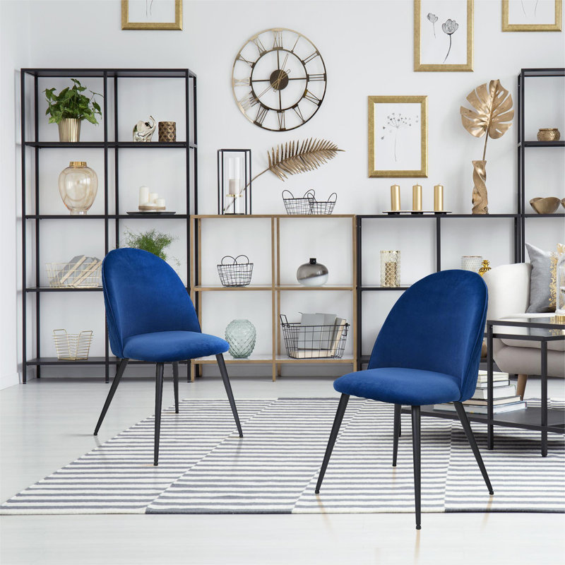 Chaise d'appoint rembourrée capitonnée en bois manufacturé, Bleu marine