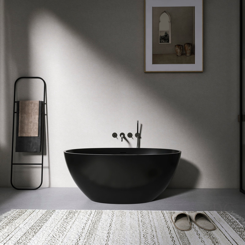 Baignoire de trempage autoportante de 55 pouces pour salle de bain, Noir