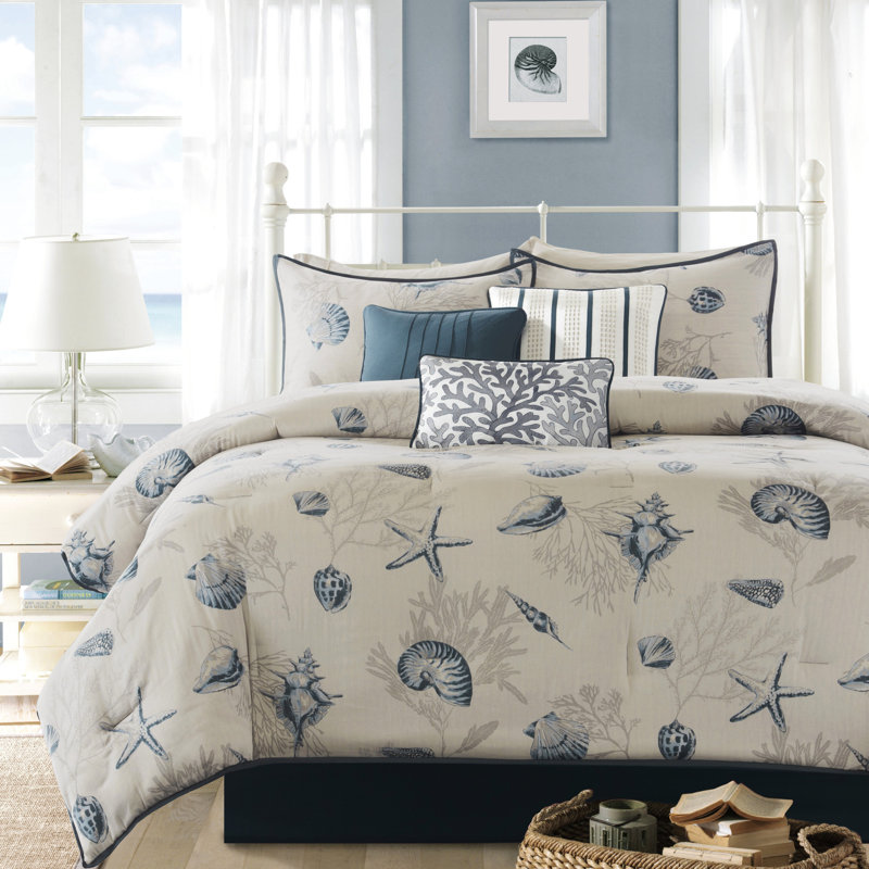 Édredon en coton bleu pour très grand lit - motif assorti et envers foncé 200Tc